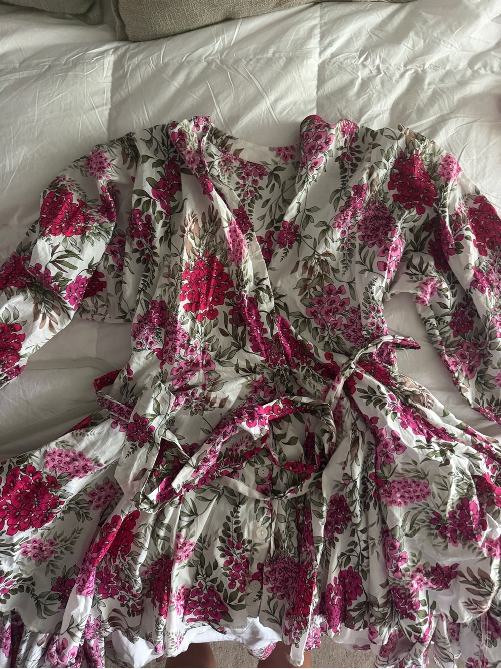 Premier White Dress with Pink Floral Print - Wrap Style